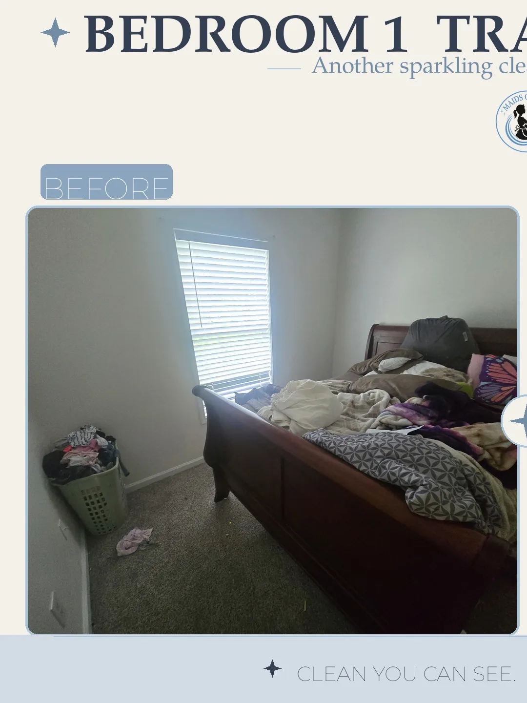 Before and after cleaning photo - Bedroom Reset
