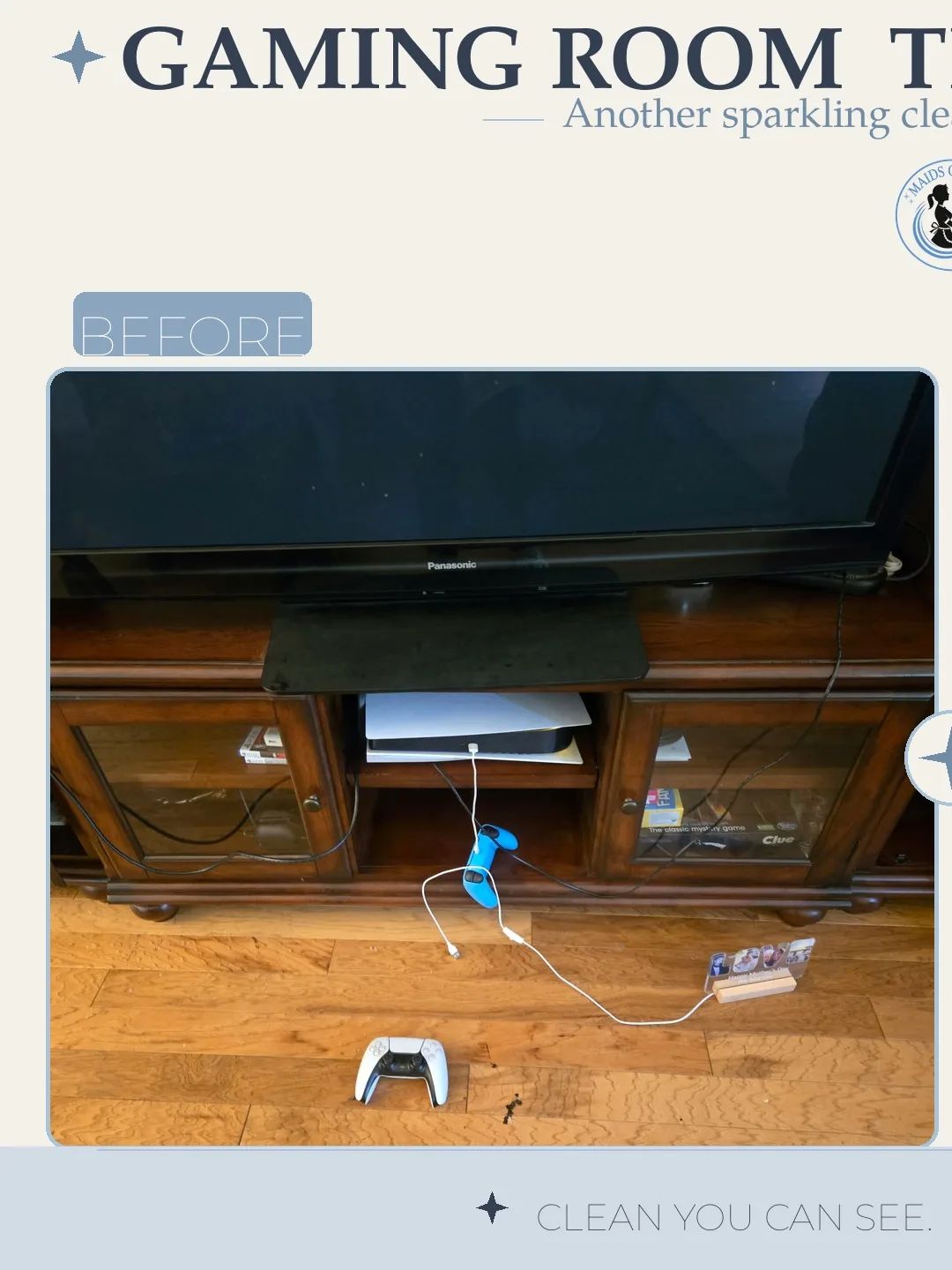 Before and after cleaning photo - Gaming Room