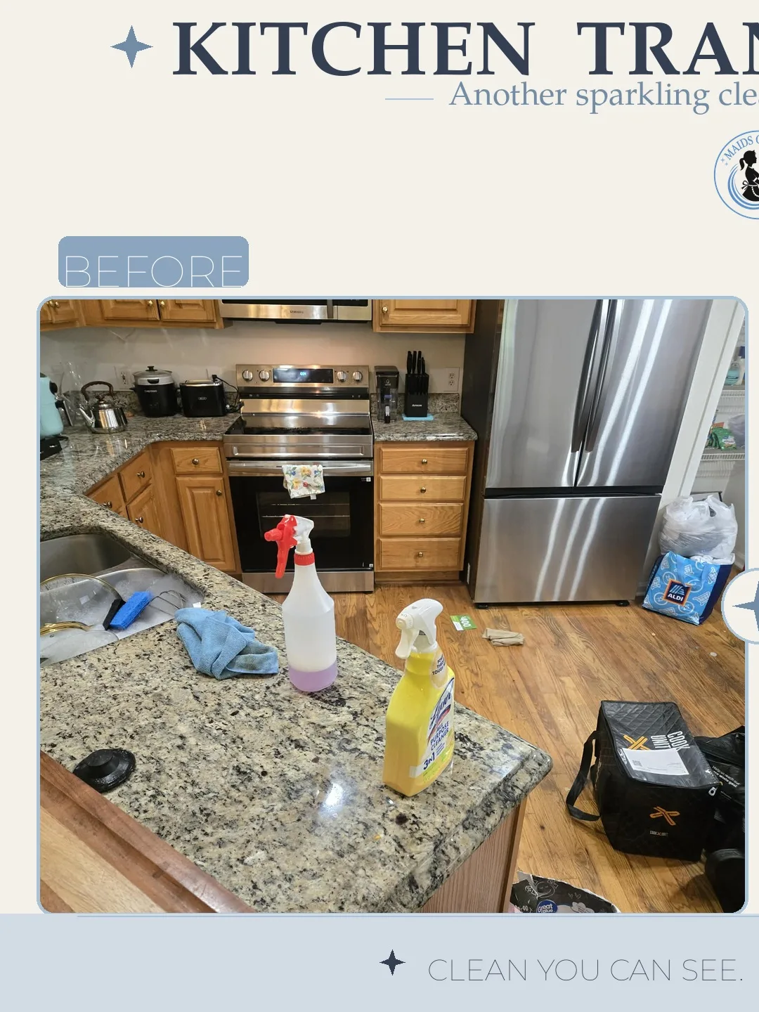 Before and after cleaning photo - Full Kitchen