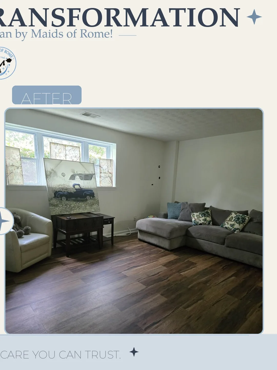 Before and after cleaning photo - Living Room