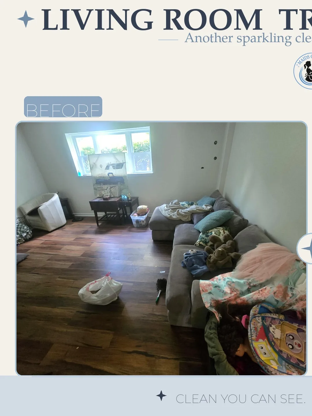 Before and after cleaning photo - Living Room