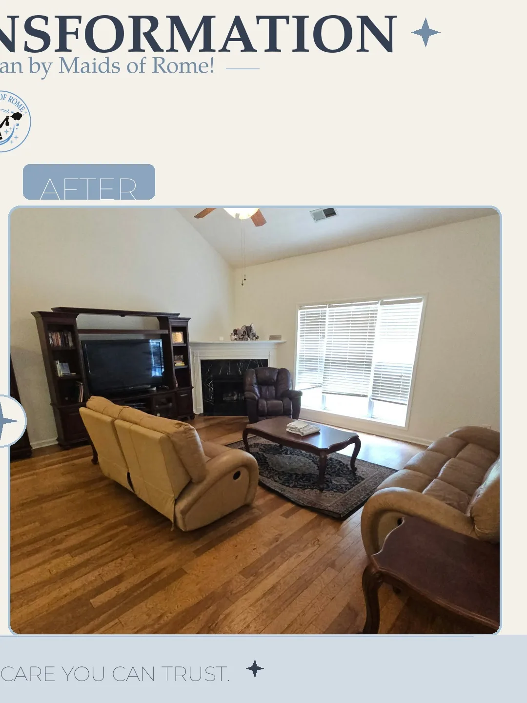 Before and after cleaning photo - Lounge Area