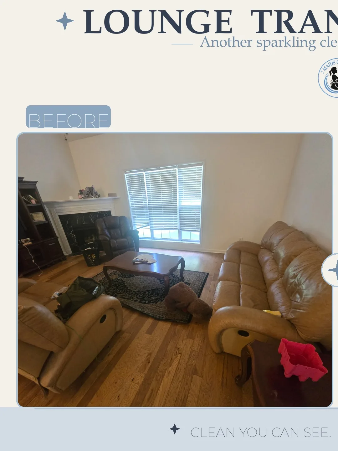 Before and after cleaning photo - Lounge Area