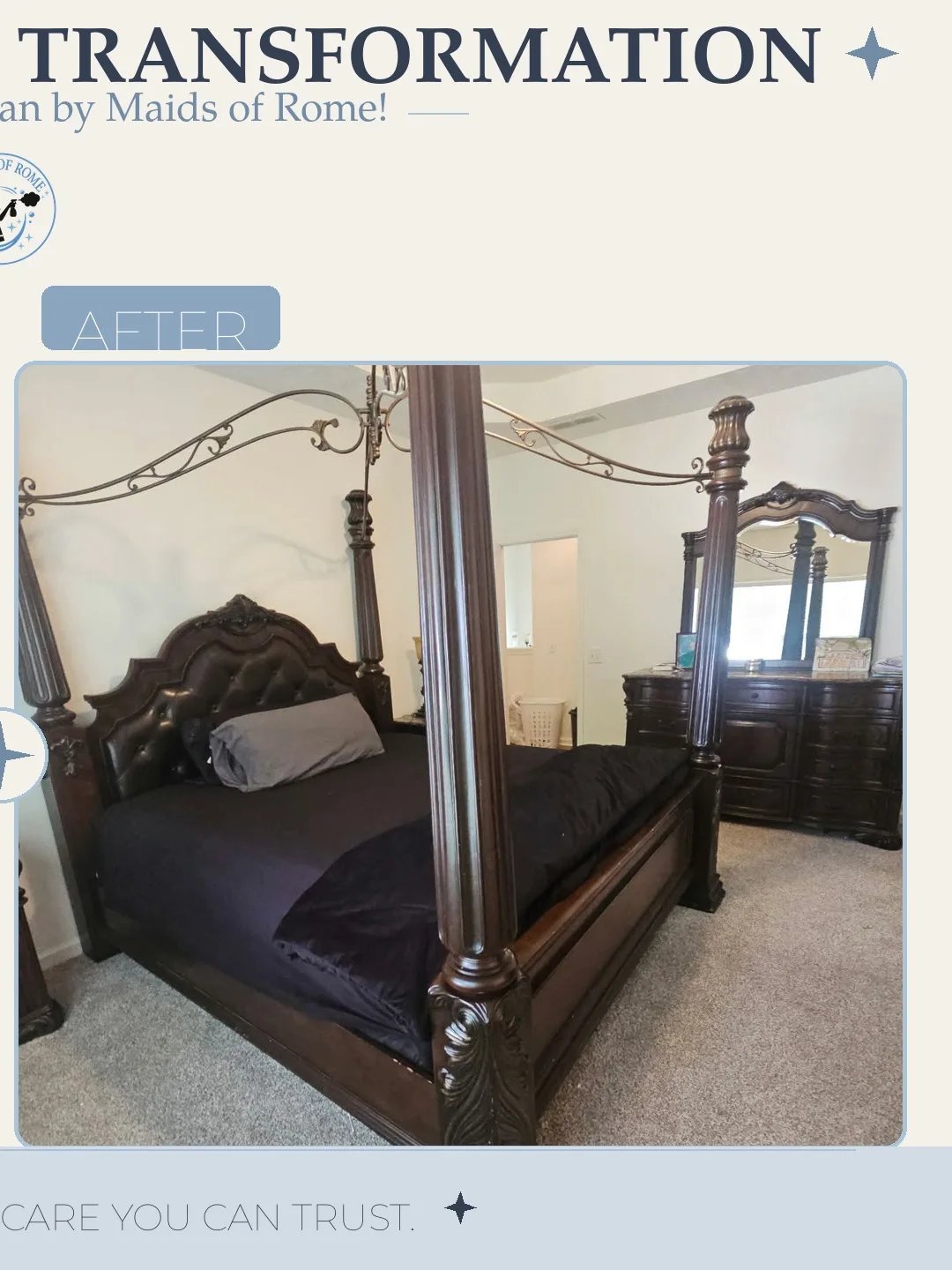 Before and after cleaning photo - Master Bedroom