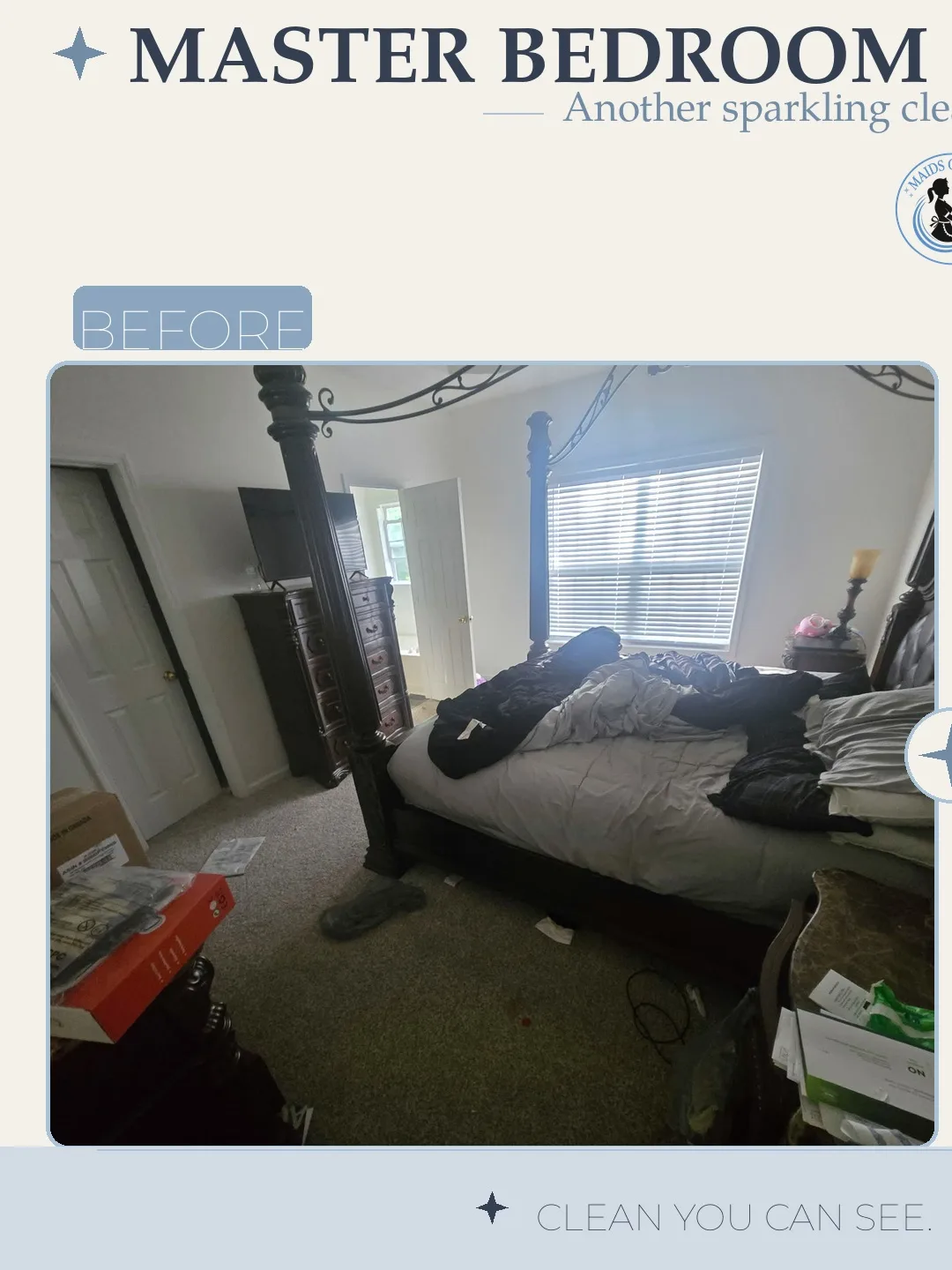 Before and after cleaning photo - Master Bedroom