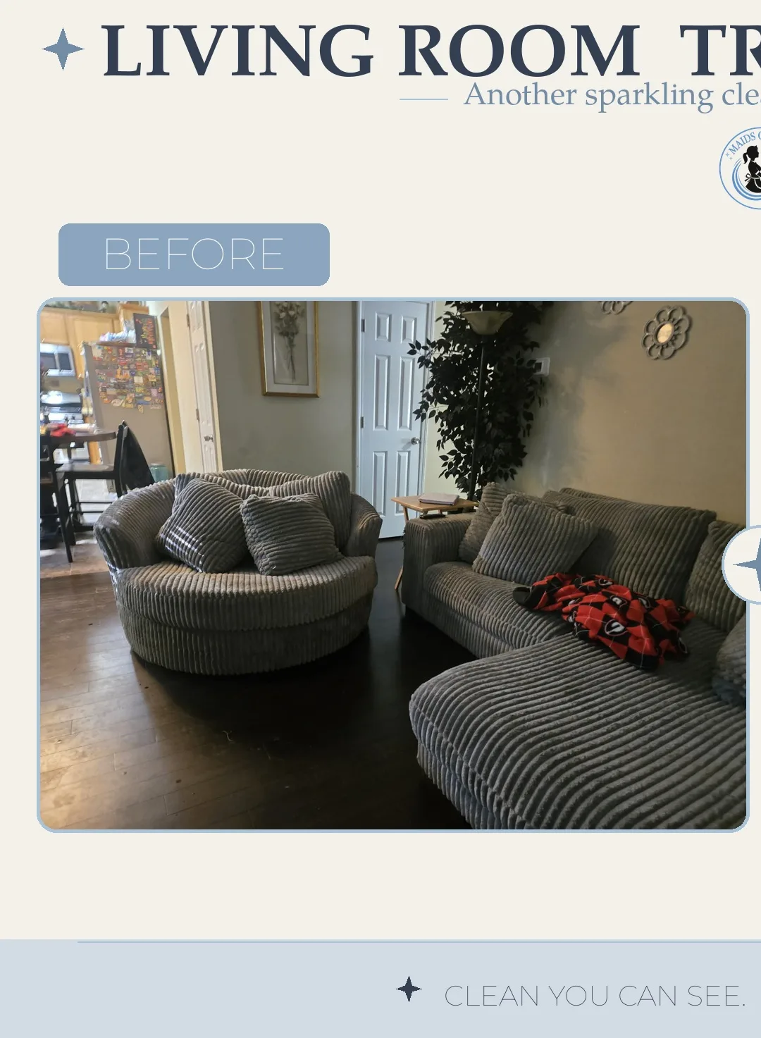 Before and after cleaning photo - Living Room
